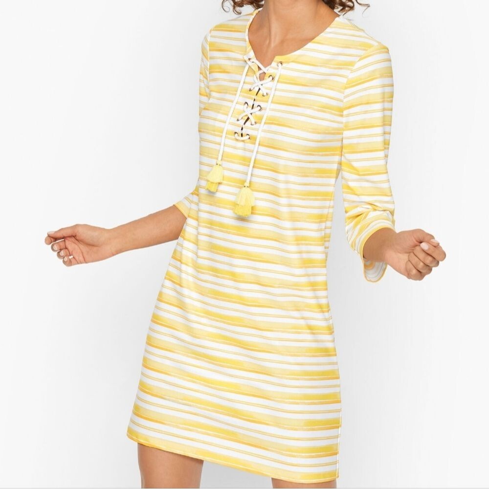 Cabana Life x Talbots UPF 50 Beach Dress Cover Up Yellow and White Striped Sz M
